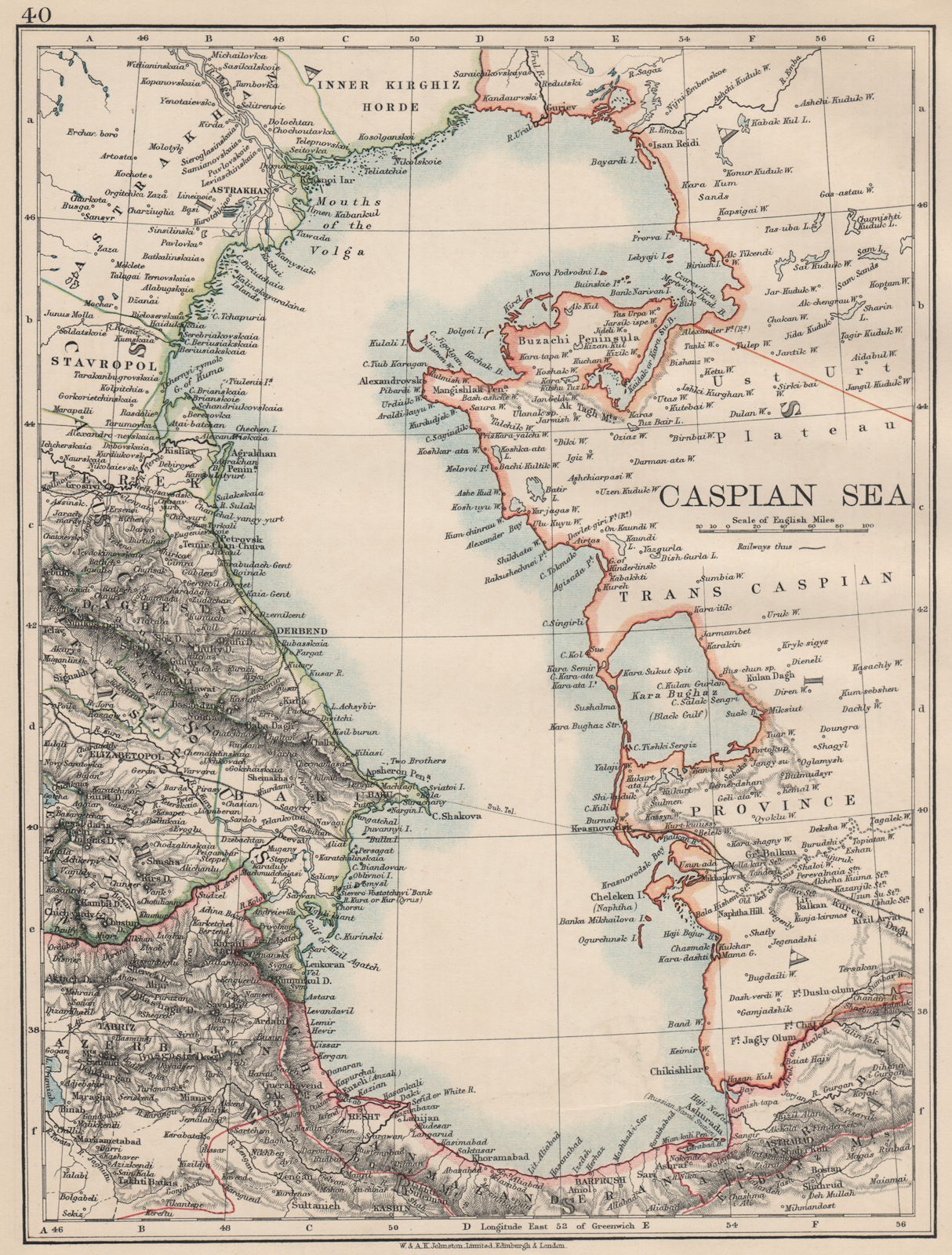 CASPIAN SEA. Baku Persia Astrakan. “Inner Kirghiz Horde”. JOHNSTON 1903 map