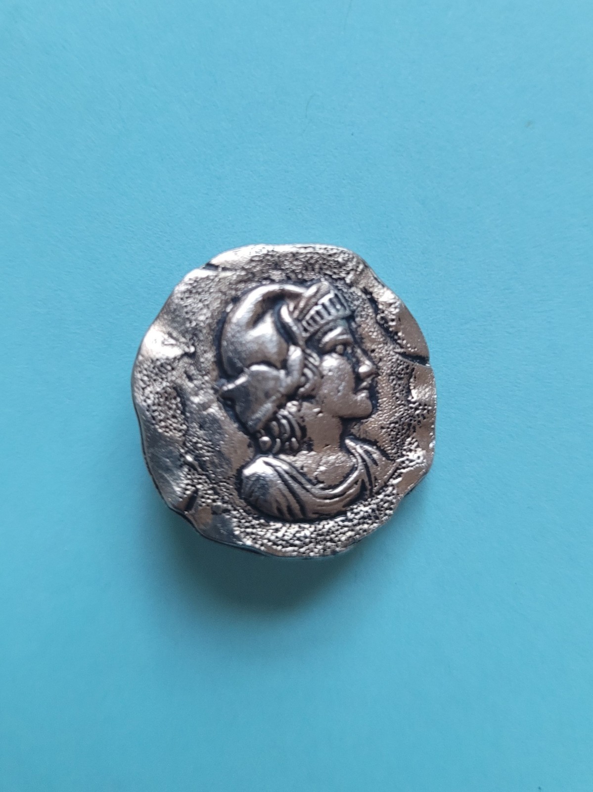 Vintage Antique Embossed Silver Plate Roman Soldier Cameo 0.80 ” Diameter.