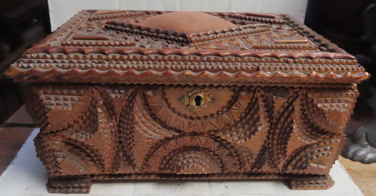 Antique Tramp Art Box – Exceptional – 12 x 8 x 5-1/2