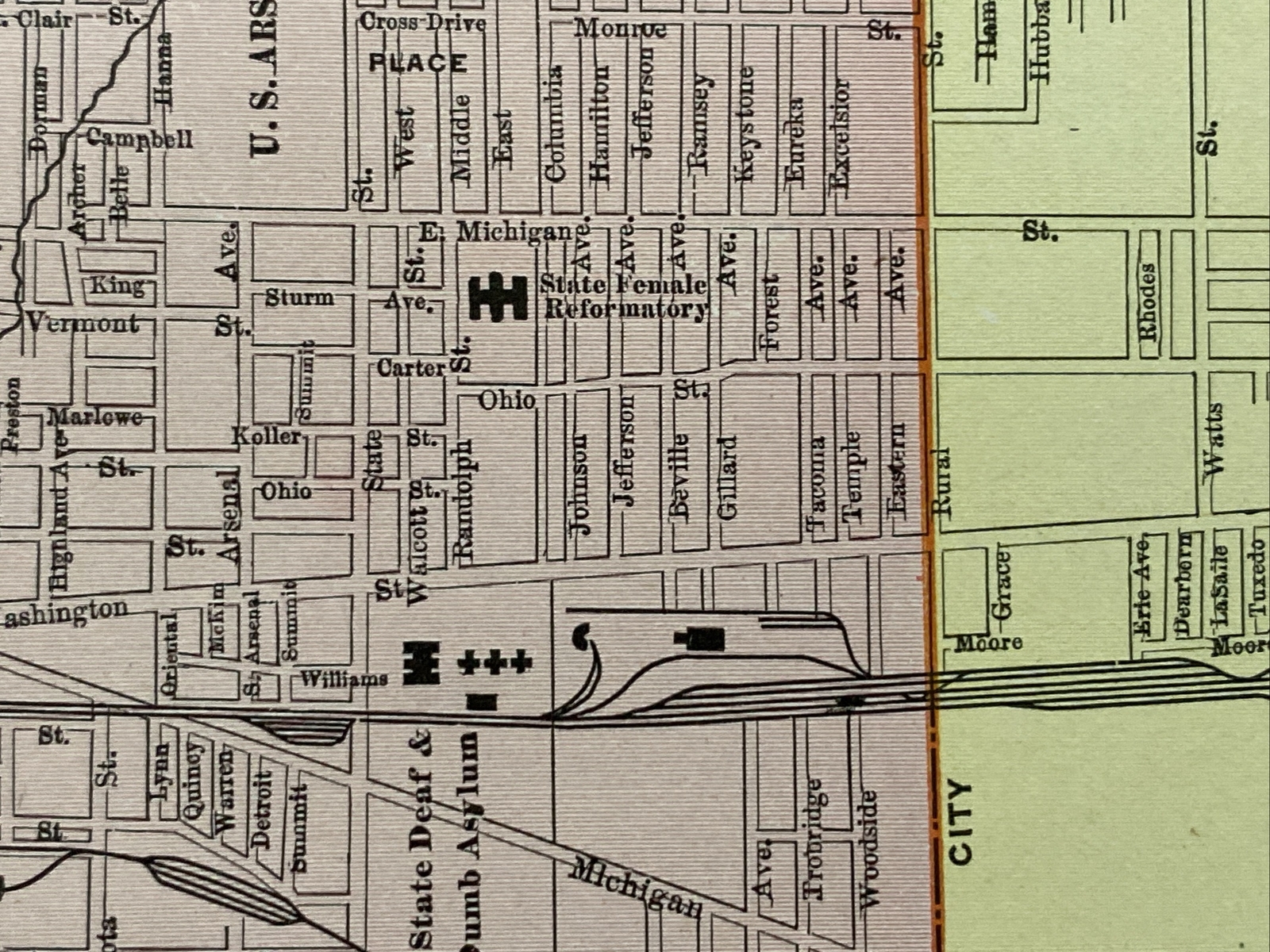 Large Format 1905 COLOR Rand McNally Map Atlas Page Business City Indianapolis