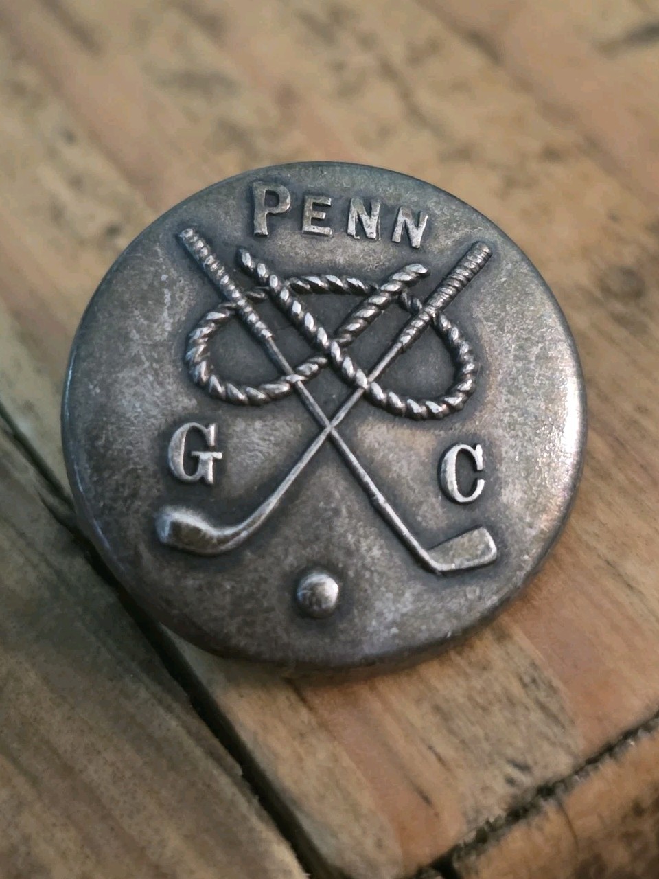 Antique 1919 Sterling Silver Penn Golf Club Blazer Button Fattorini Bradford