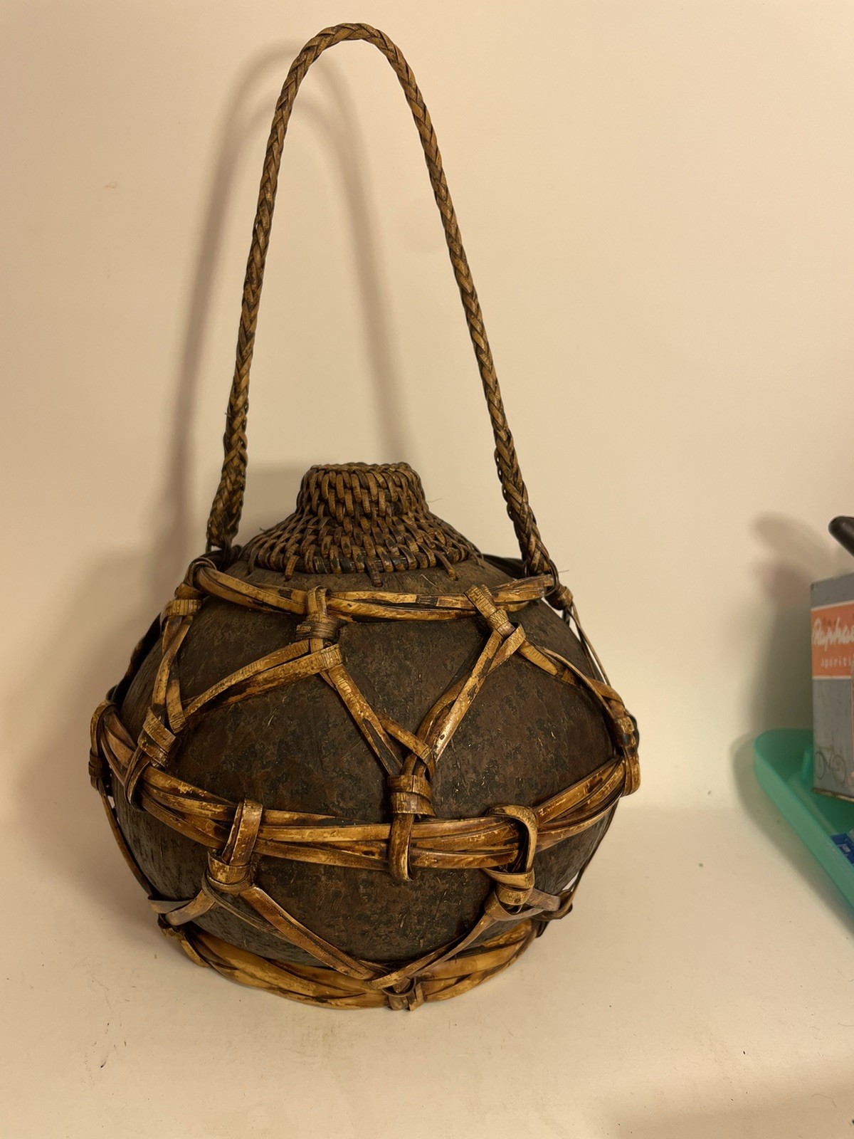 ethnic Tao rattan coconut shell water jug Phillipines