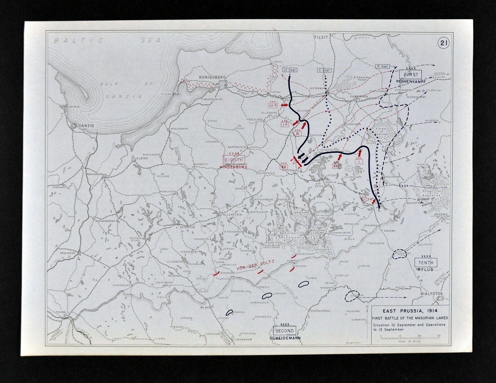 West Point WWI Map First Battle of Masurian Lakes Germany Russia Poland Sep 10-3