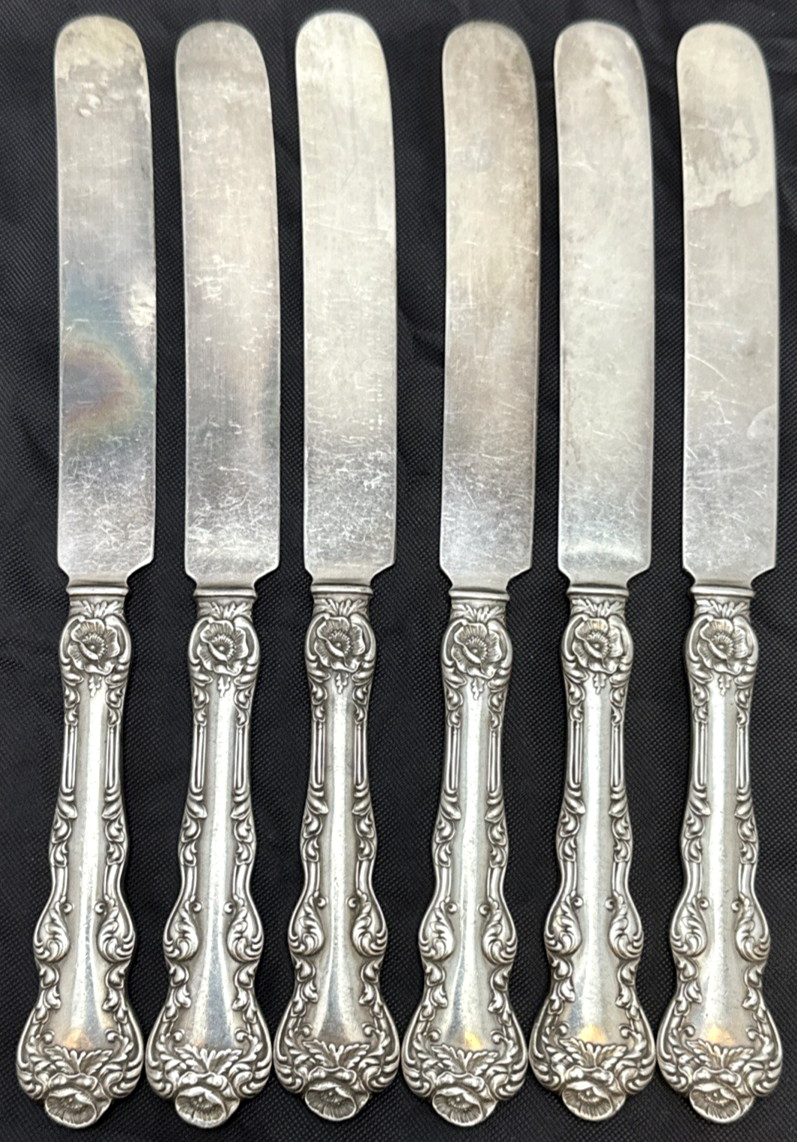 6 Pc ORIENT / VENICE Silverplated SOLID BLUNT END KNIVES Holmes & Edwards