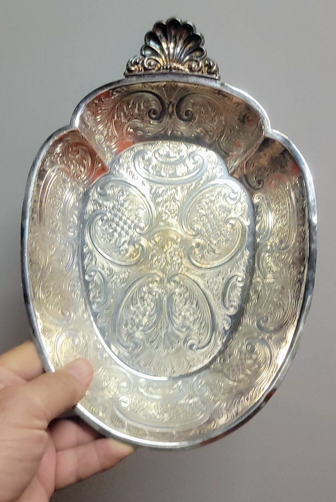 Barker Ellis Silverplate Single Handle Profusely Engraved Tray Jacobean