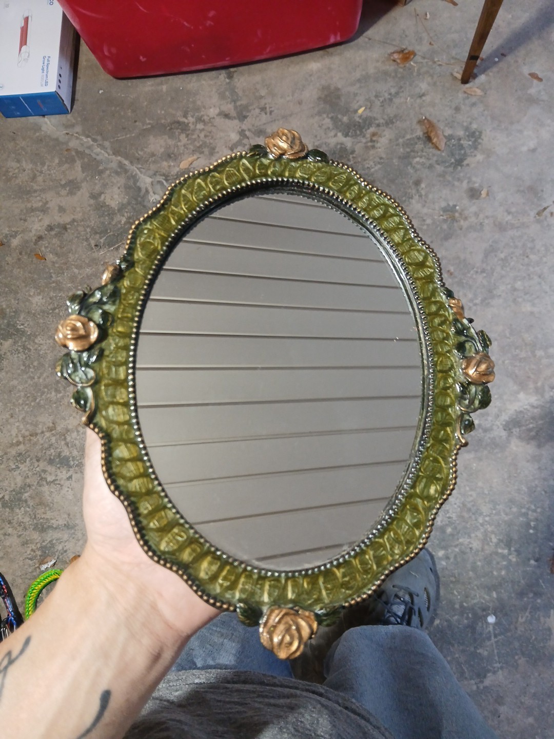 Victorian Style Oval Wall Mirror Roses Copper Green 10 x 8.5 Inch or Flat