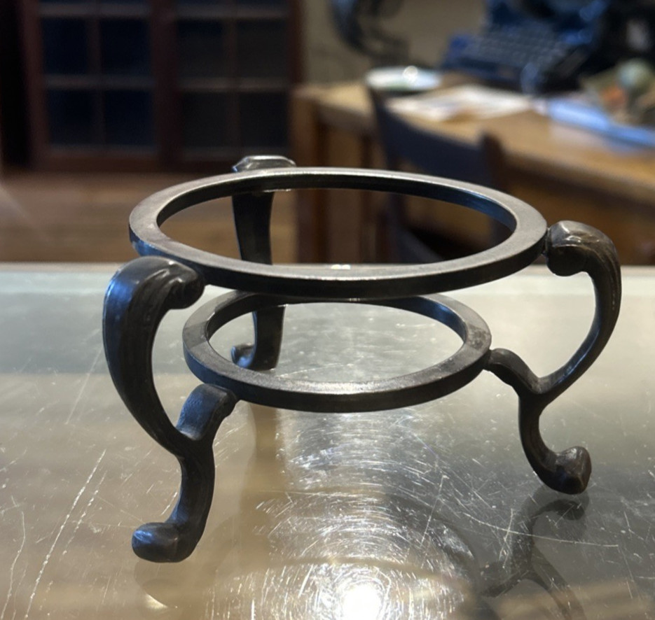 Heavy Cast Bronze Scroll Leg Vase Display Stand 3″ ID Opening
