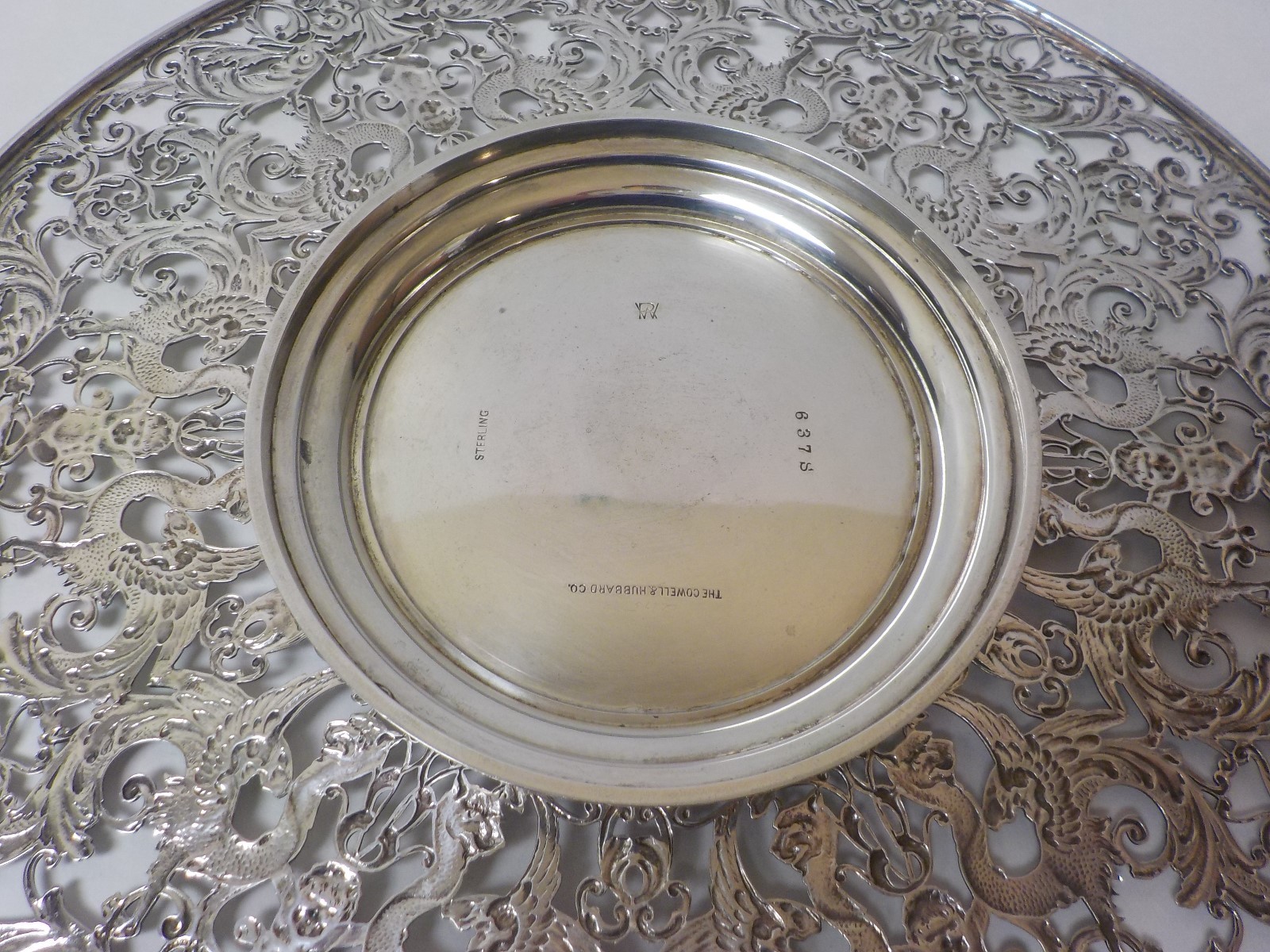 Roger Williams Sterling Silver Reticulated 11″ Cake, Dessert Plate, 525 grams