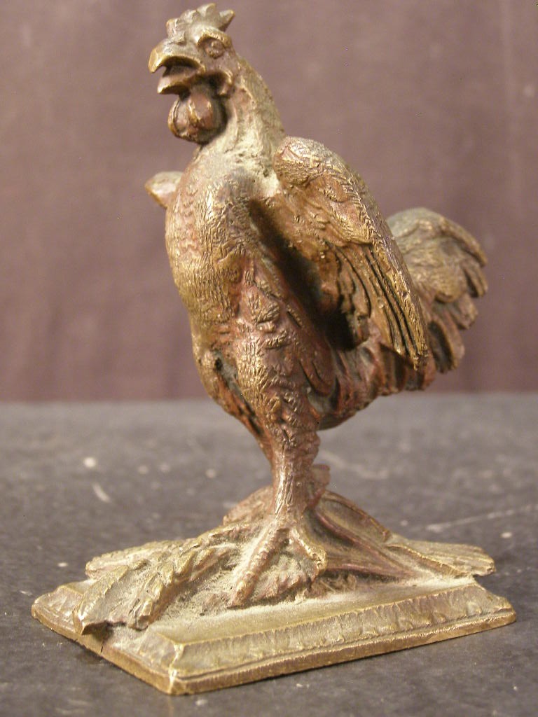 ~Antique SOLID Austrian Bronze Statue Sculpture Figure Chicken Rooster Figurine~