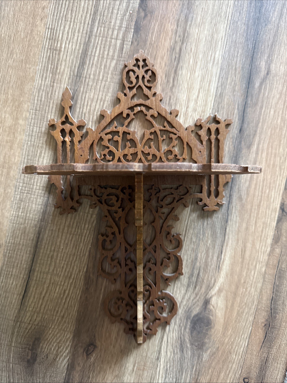 Vintage Fancy Scroll Cut Wooden Corner Shelf Gothic
