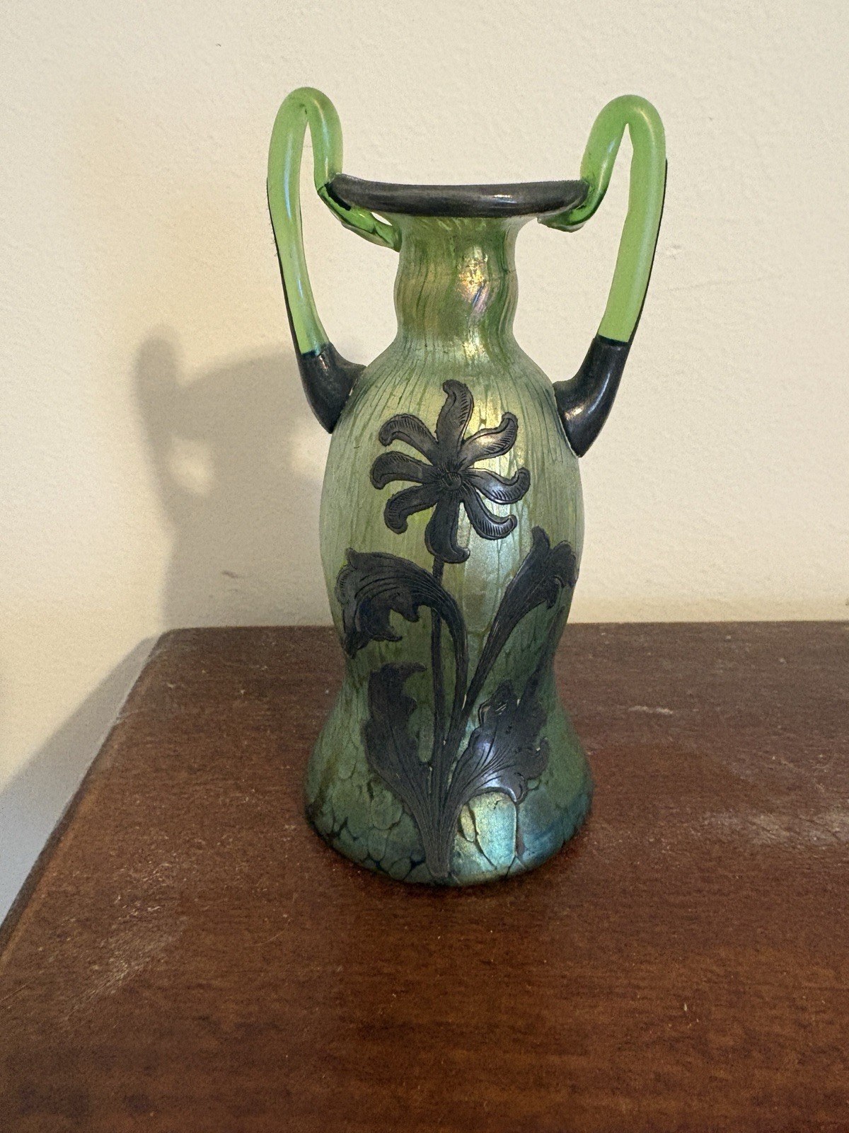 Fabulous Miniature, Silver Overlay Loetz 4 Inches High ca 1900 A MUST OWN