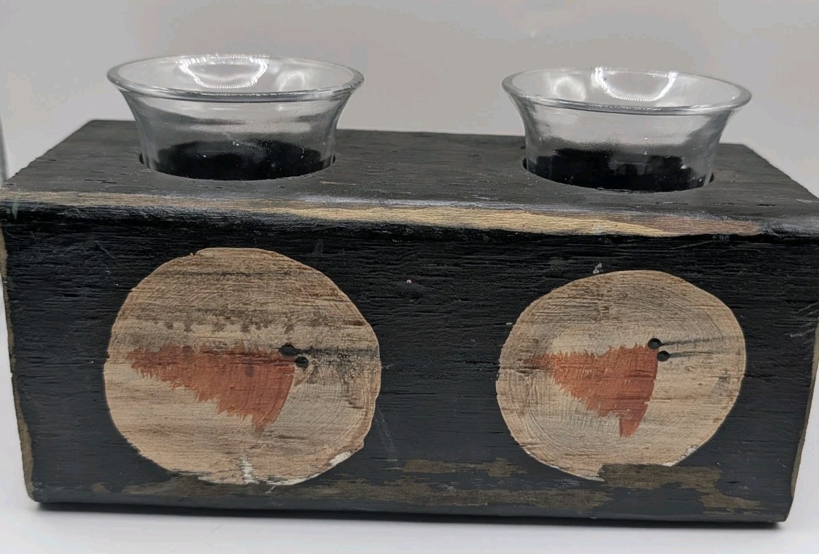 2 Hole Wooden Tea Light Candle Holder Handpainted Snowman Holiday Decor