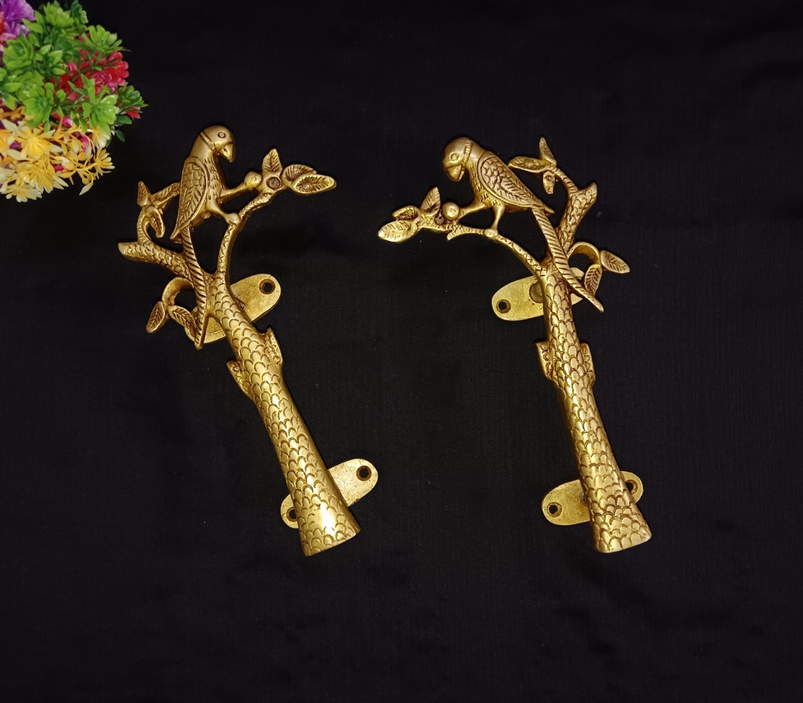 Macaw Bird with Tree Door Handle Set 8.0″ Inches Brass Parrot Outdoor Pull CA579
