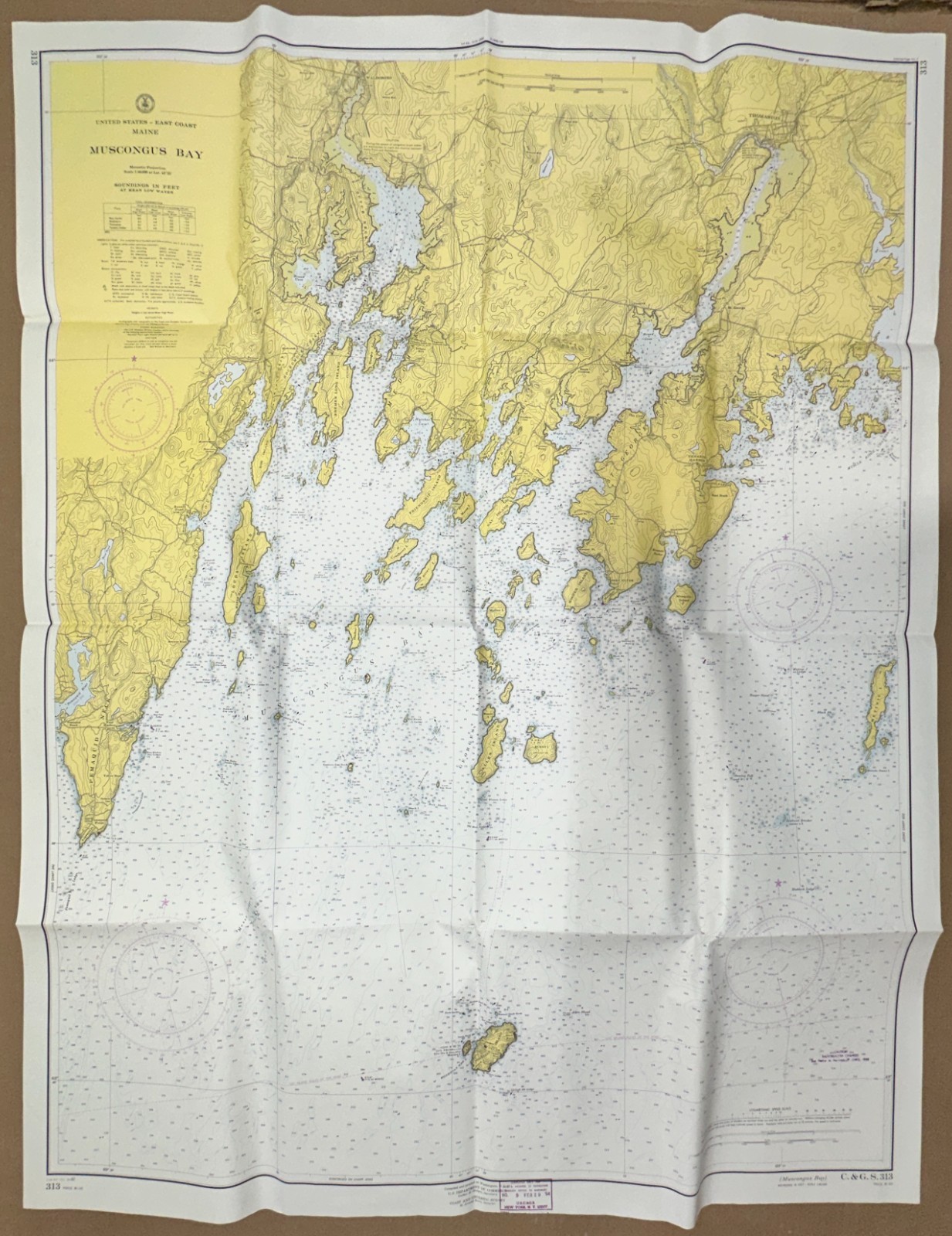 1964 VTG Nautical Chart #313 – Maine, Muscongus Bay, East Coast USCGS