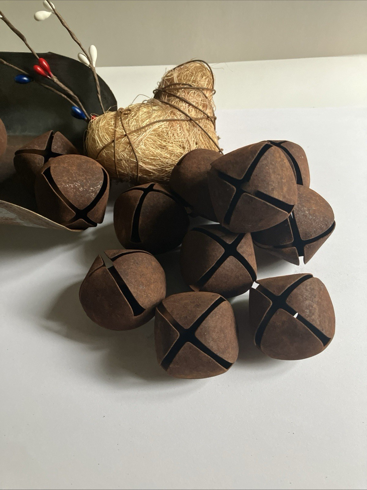 12pc Primitive Rusty JINGLE BELLS 35mm 1 3/8 in Christmas Crafts Farmhouse