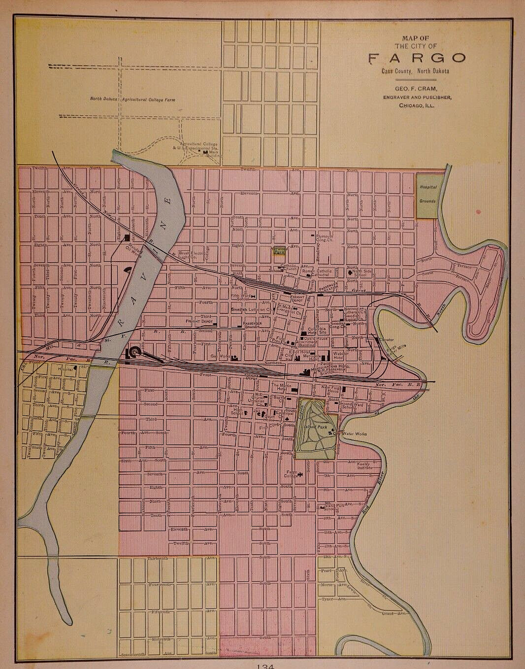 1896 Map ~ FARGO, NORTH DAKOTA ~ (11×13)Free S&H-#041