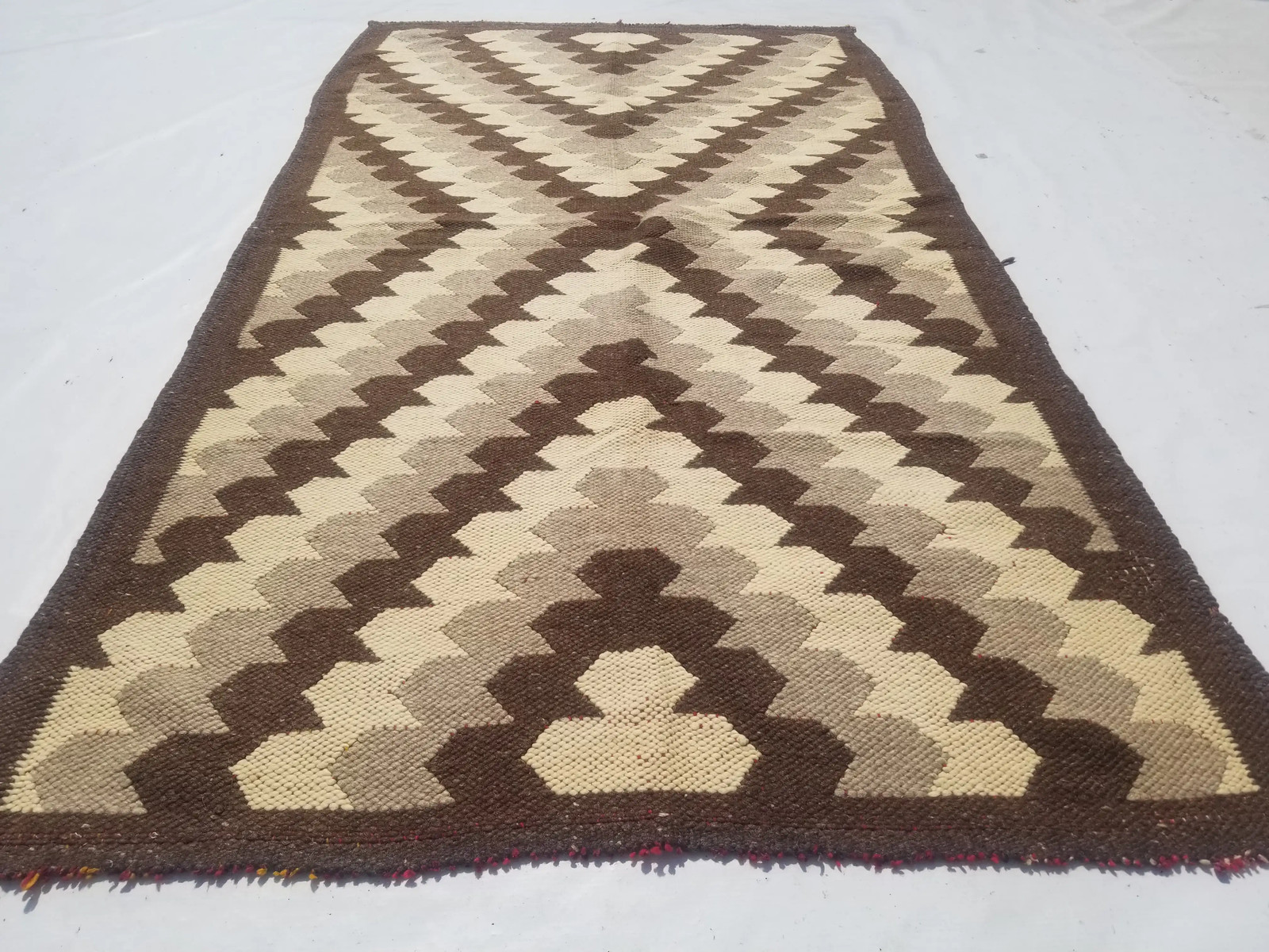 Vintage Traditional Handmade Native American Navajo-style Wool Kilim 6.5×3.6ft