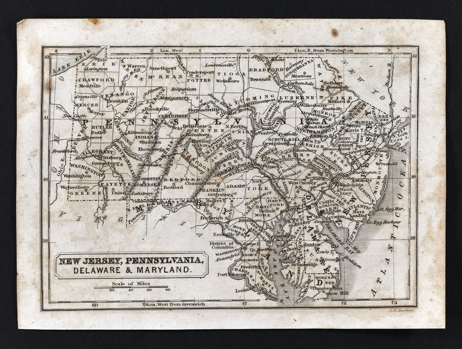 1846 Boynton Map Pennsylvania New Jersey Maryland Delaware Philadelphia Dover