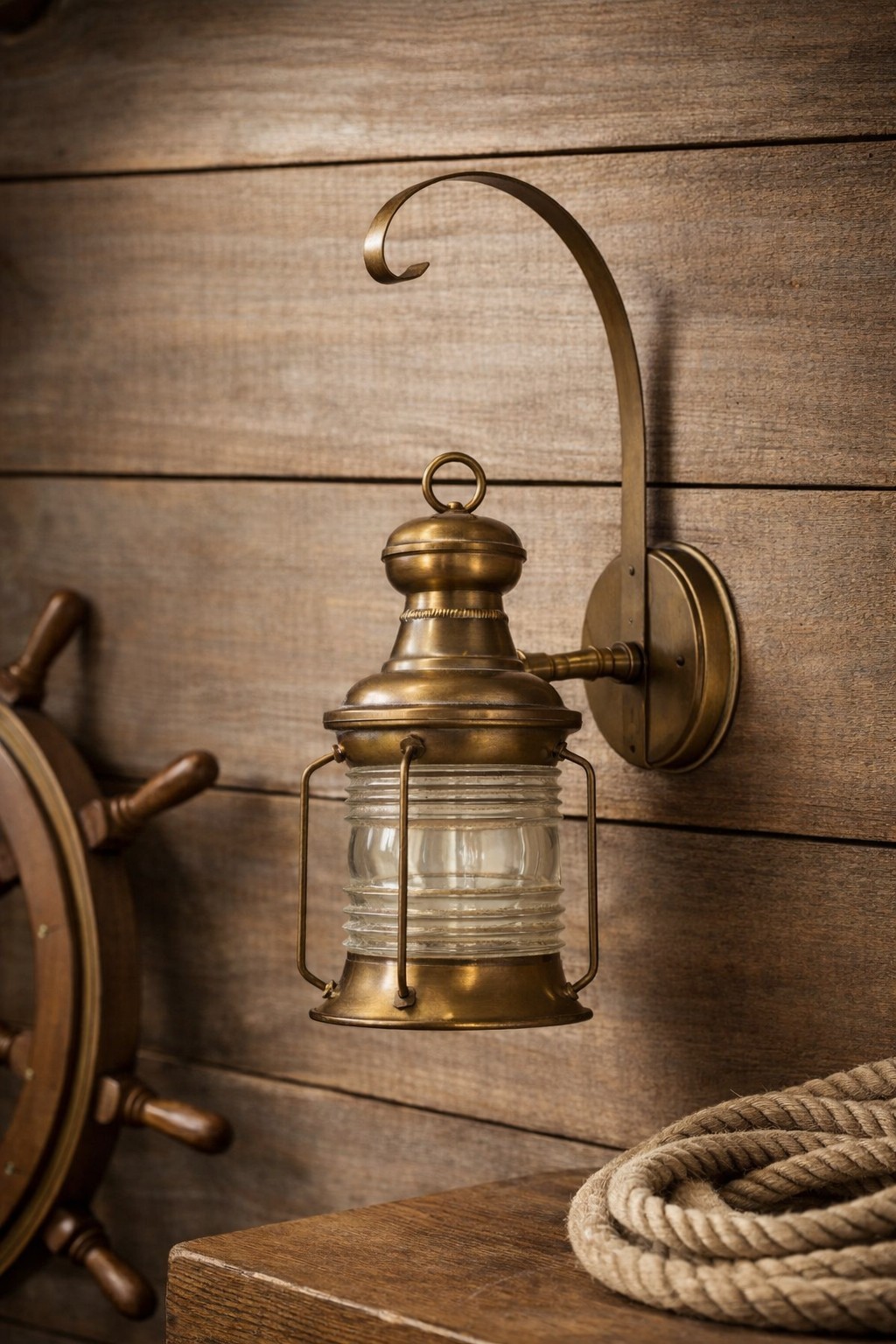 Vtg Nautical Brass & Glass Wall Lantern Sconce Maritime Ship Light Coastal Decor