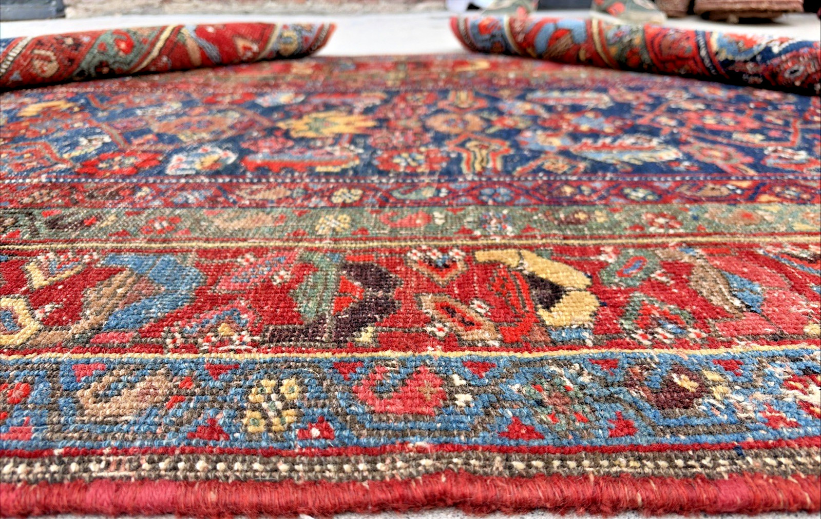 Auth: 19th C Antique Bijar Runner Rare Kurdish Beauty Organic Blue 4″X18′