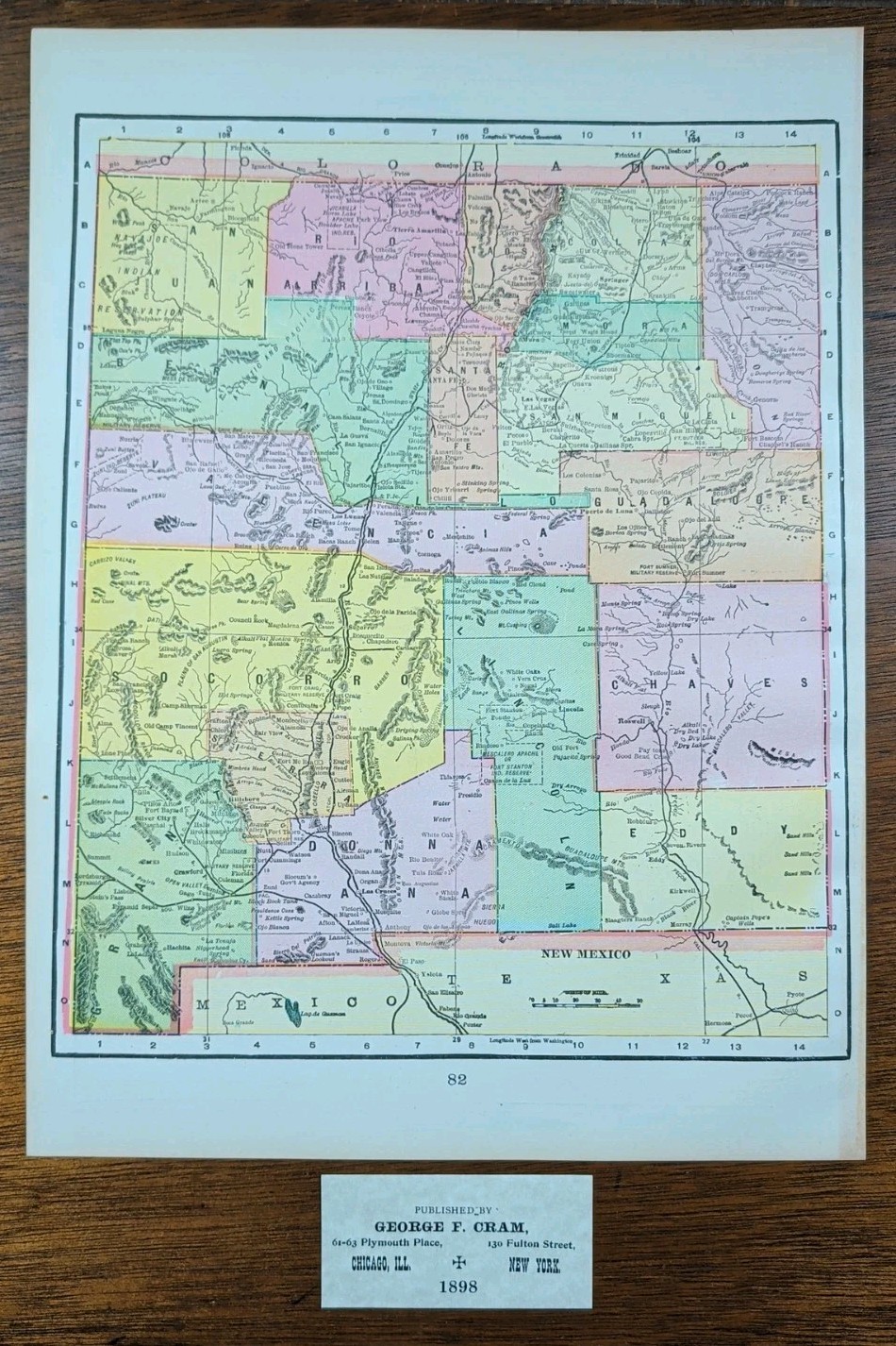 Vintage 1898 NEW MEXICO TERRITORY Map 11″x14″ Old Antique Original LAS CRUCES NM