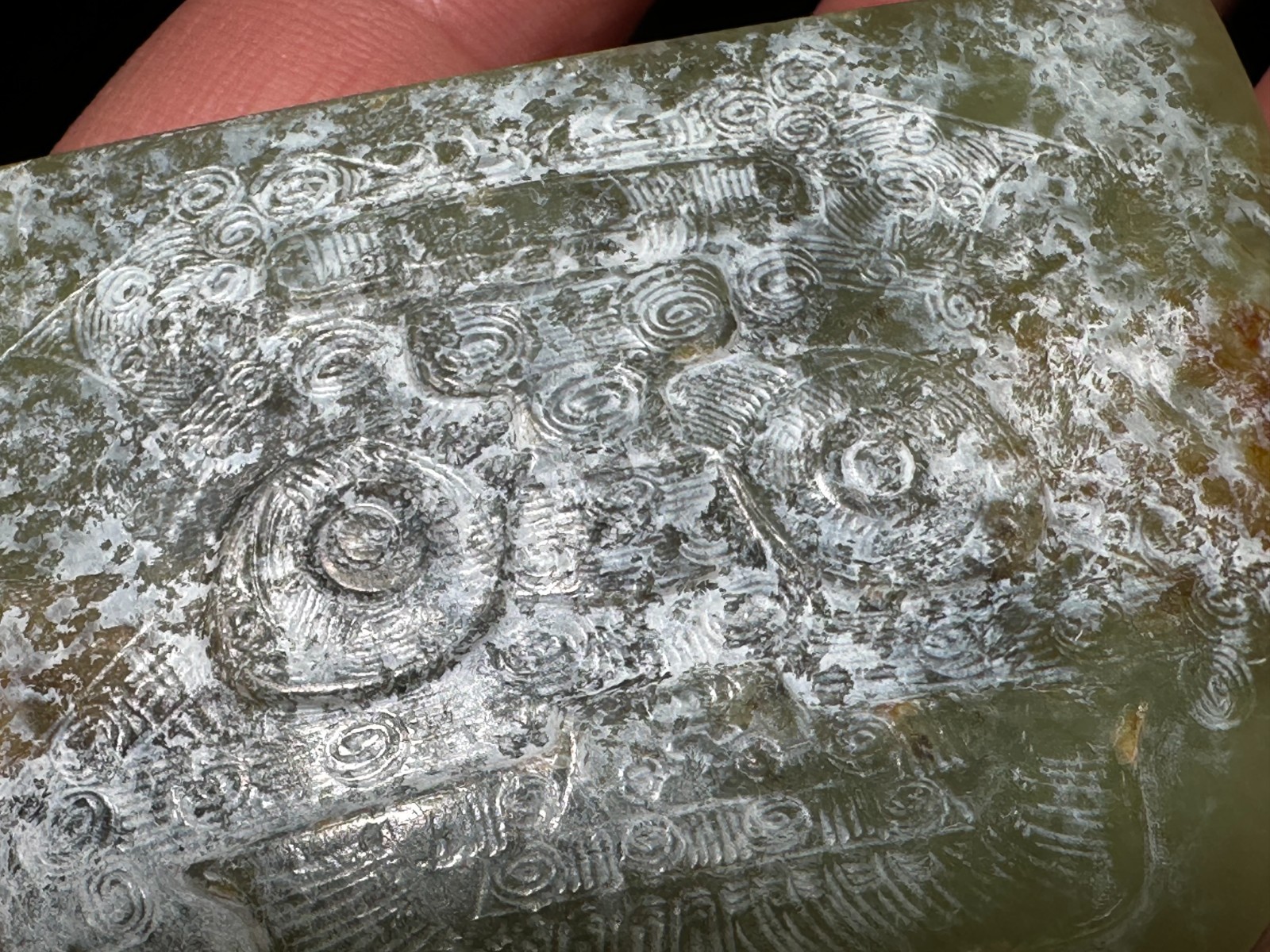 Rare “Liang Zhu” Culture Old Jade Carved God Person Animal Face Pendant L 6.4 cm