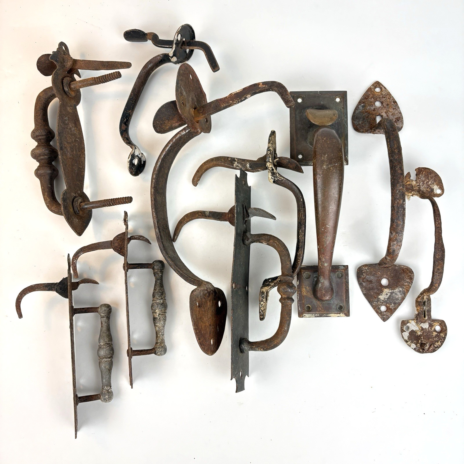 Door Pull Handles Mixed Lot 10 Antique Cast Iron Salvage Primitive Barn Farm VTG
