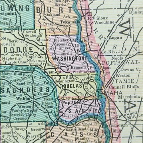 Vintage 1900 NEBRASKA Map 14″x11″ ~ Old Antique Original KEARNEY OMAHA LINCOLN