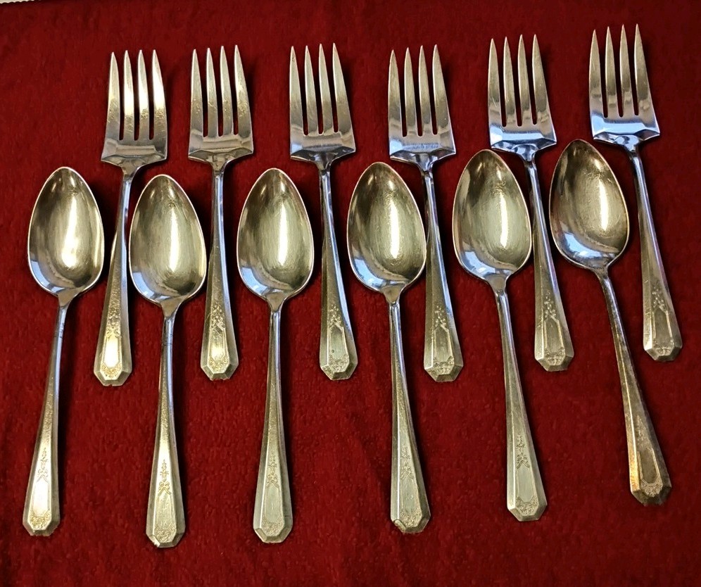 Antique Wm Rogers & Son AA 1920s Silverware La Touraine Pattern 6 Forks & Spoons