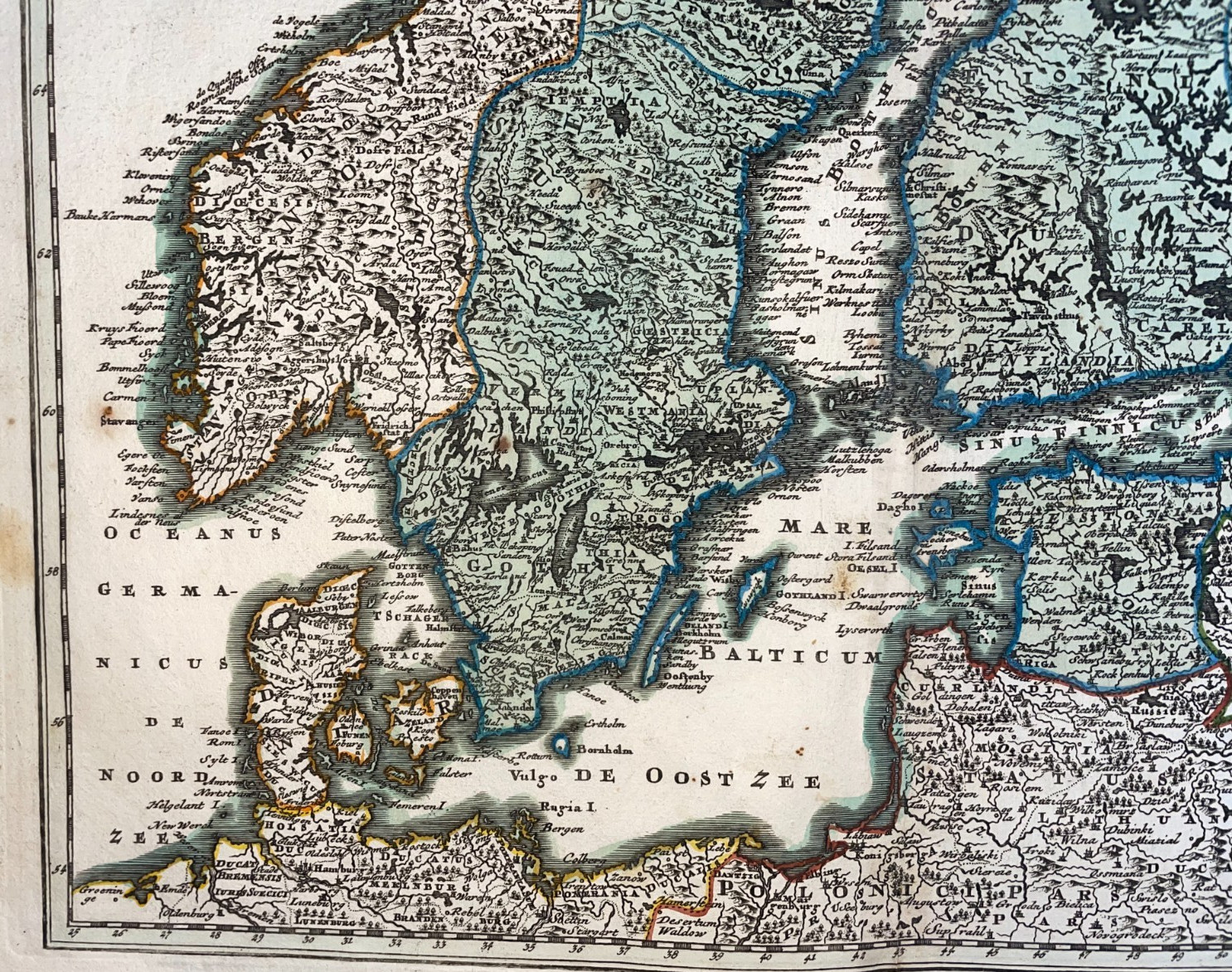 SCANDINAVIA 1719 CHRISTOPHER WEIGEL LARGE ANTIQUE MAP 18TH CENTURY