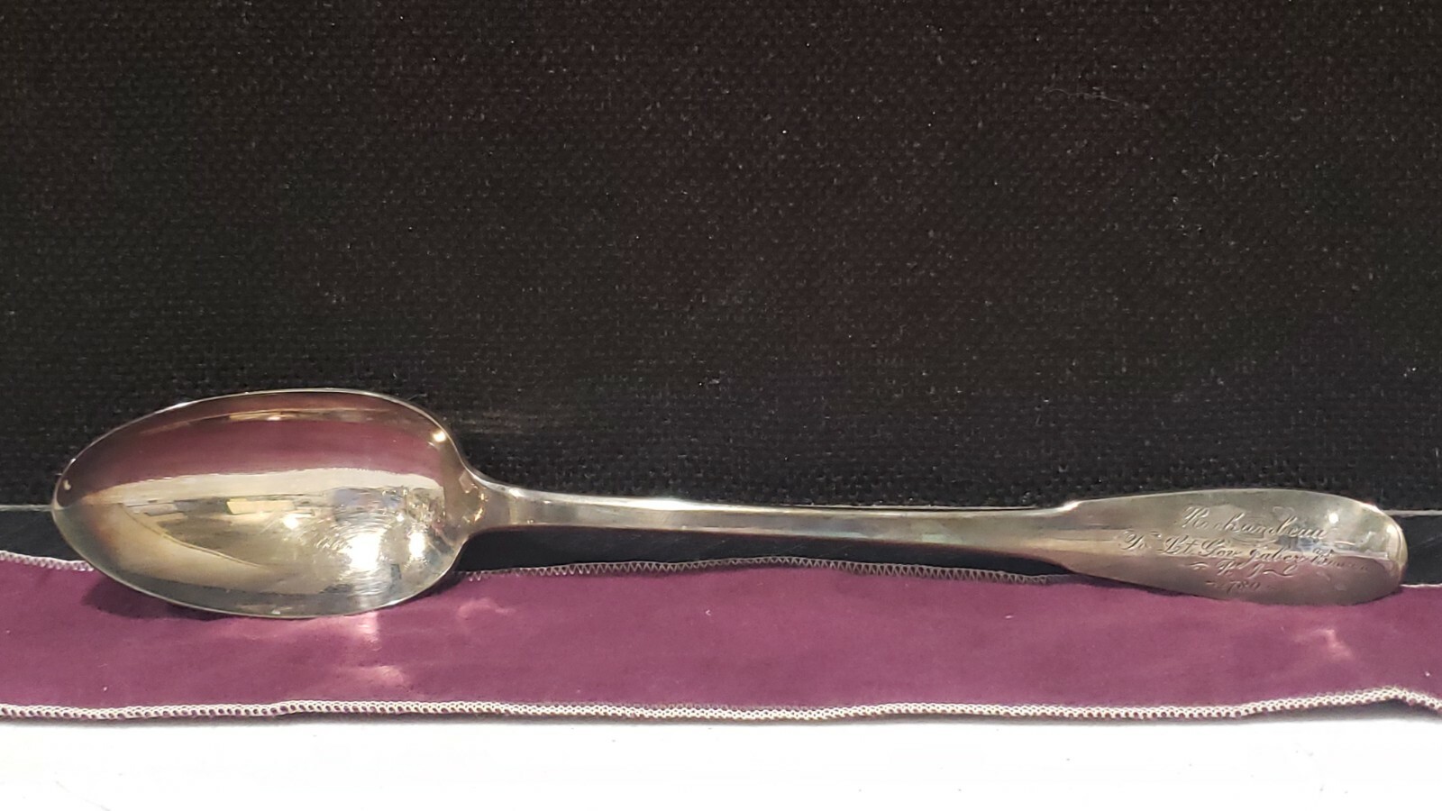 GORHAM Silverplate Serving Spoon 12.25″ ROCHAMBEAU Lt Gov JABEZ BOWEN 1780