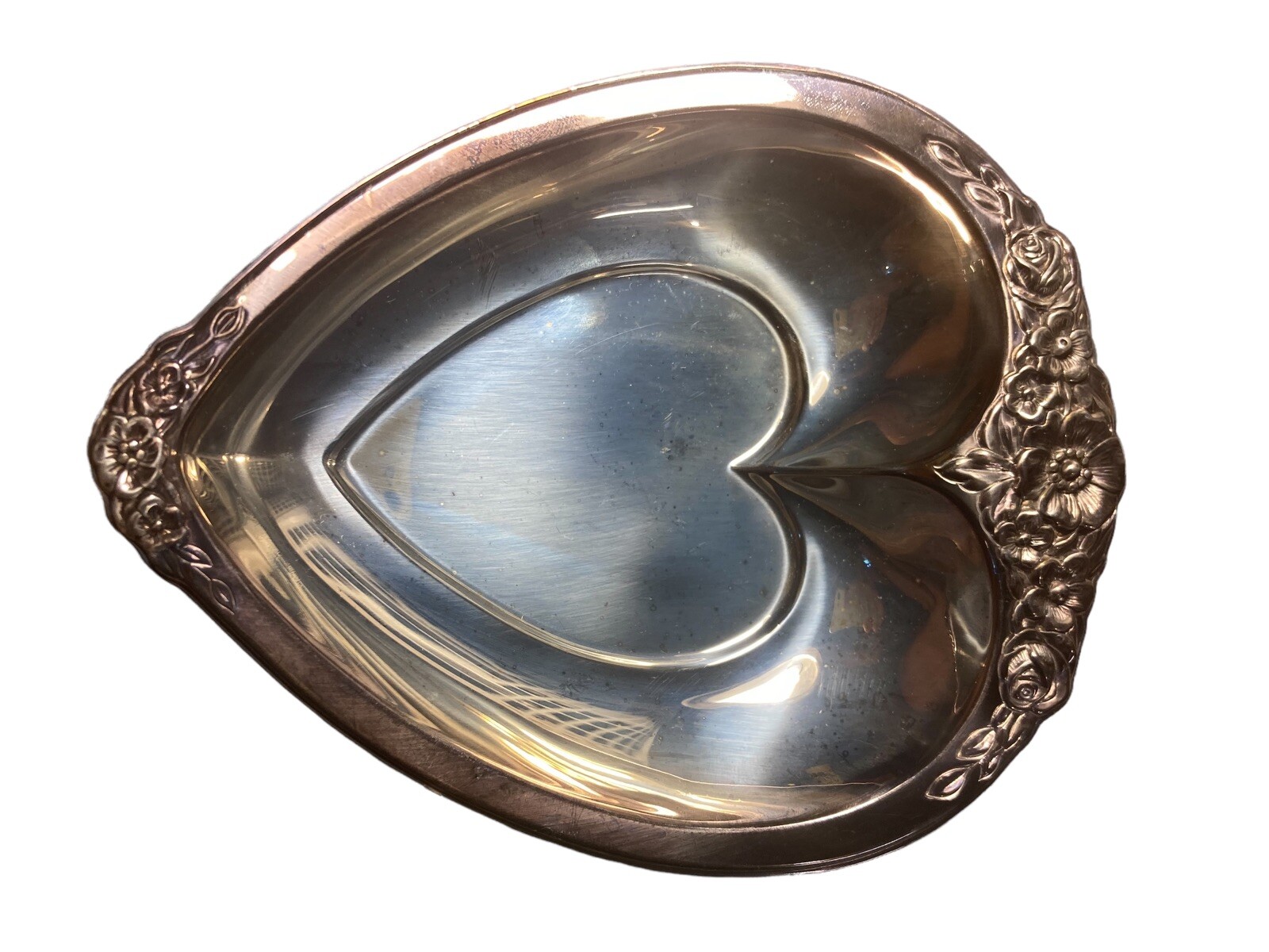 Laurel Mist Deep Silver Inlaid Serving Spoon Candy Dish vintage in box