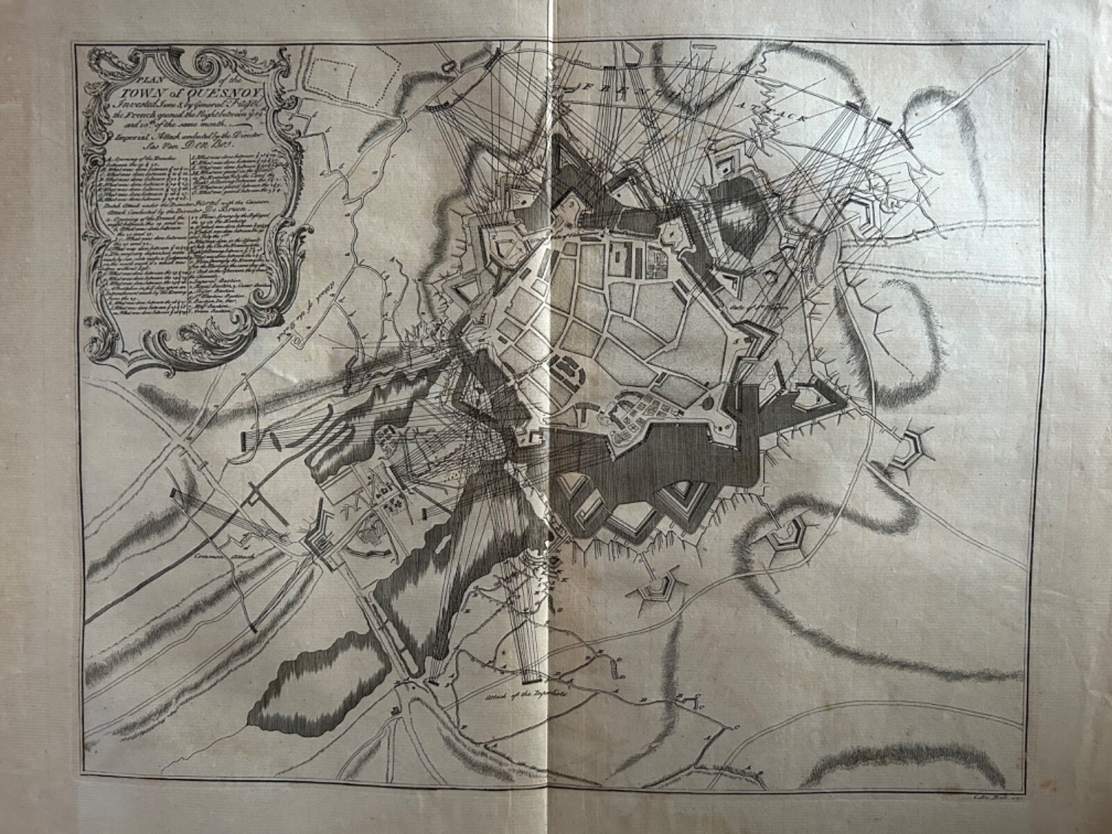 1736 Town Plan of le Quesnoy, France Antique Map by Claude Du Bosc