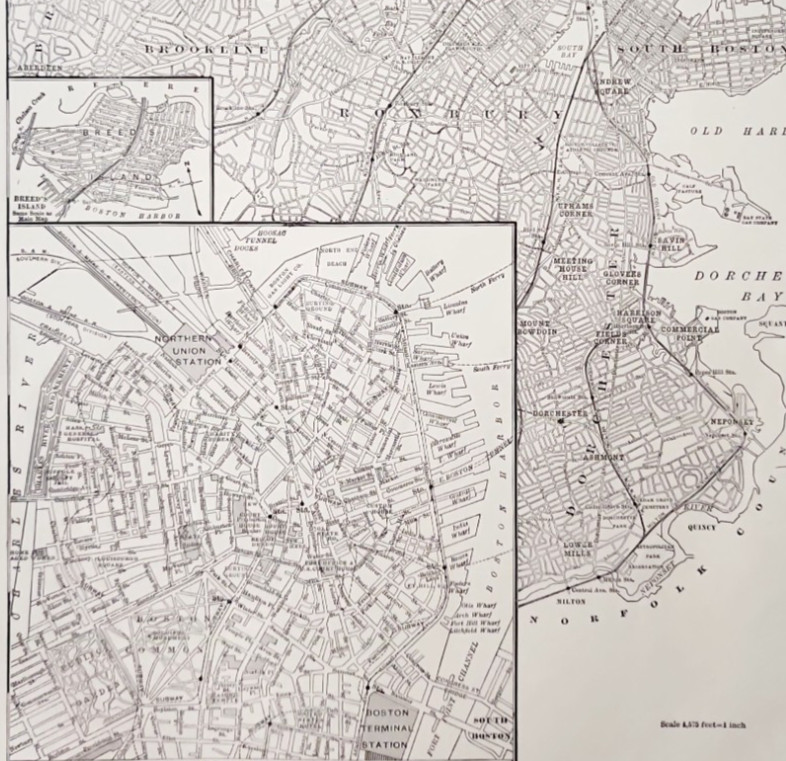 1914 Boston Massachusetts City Map Antique Atlas Sheet Transportation E13