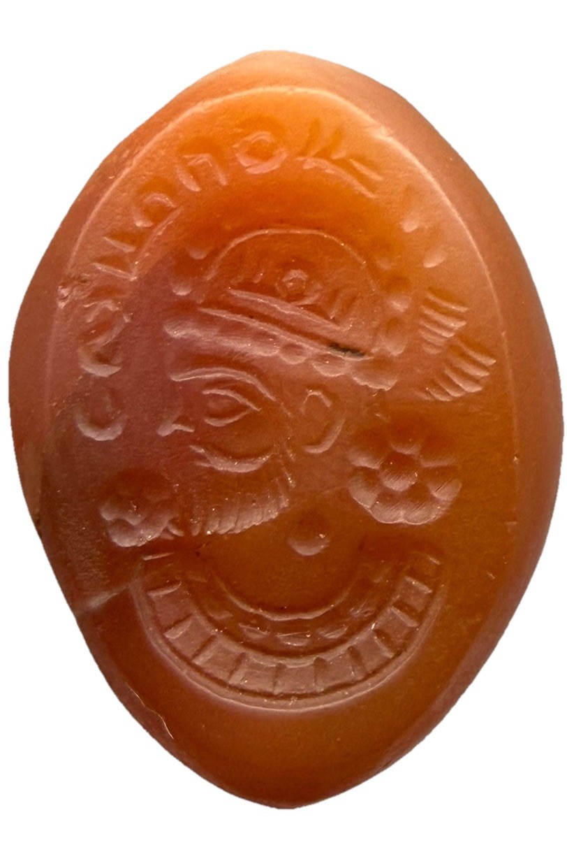 Near Eastern Carnelian Intaglio Seal Bead-depicting King Portraits Rare Signet