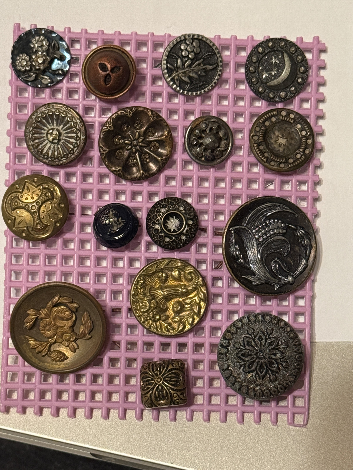 16 ANTIQUE Victorian STARS + MOON + Blue Tinted + Cut Steel + Flowers + Square