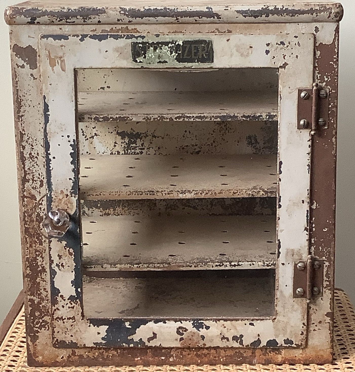 Vintage Industrial Medical Dental Metal Glass Sterilizer Cabinet with Shelves
