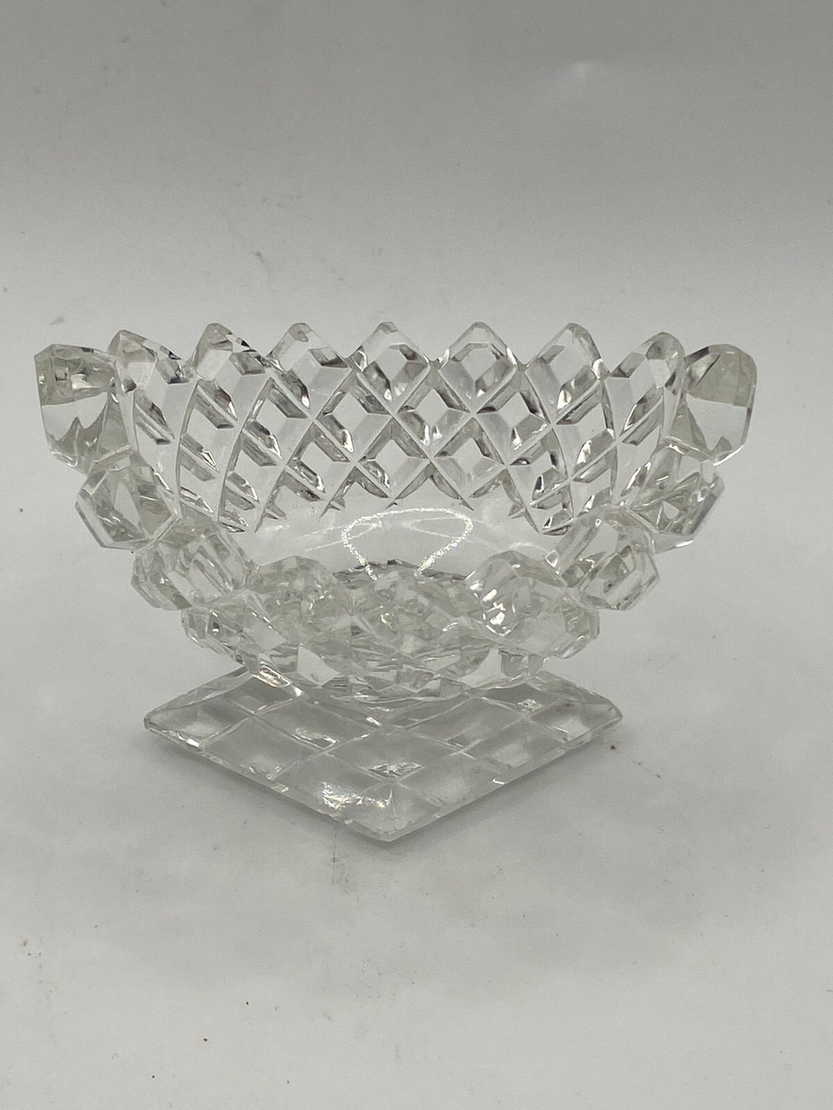 Open Salt Lead Crystal Diamond Cut English Boat Shape