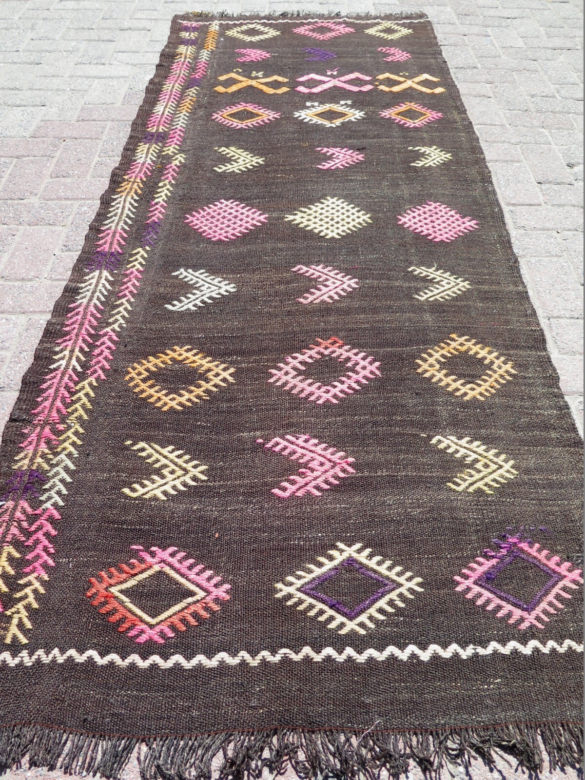 Runner Rug, Brown Color Rug Runner, Handmade Rug Runner, Kilim Runner 37″x93″