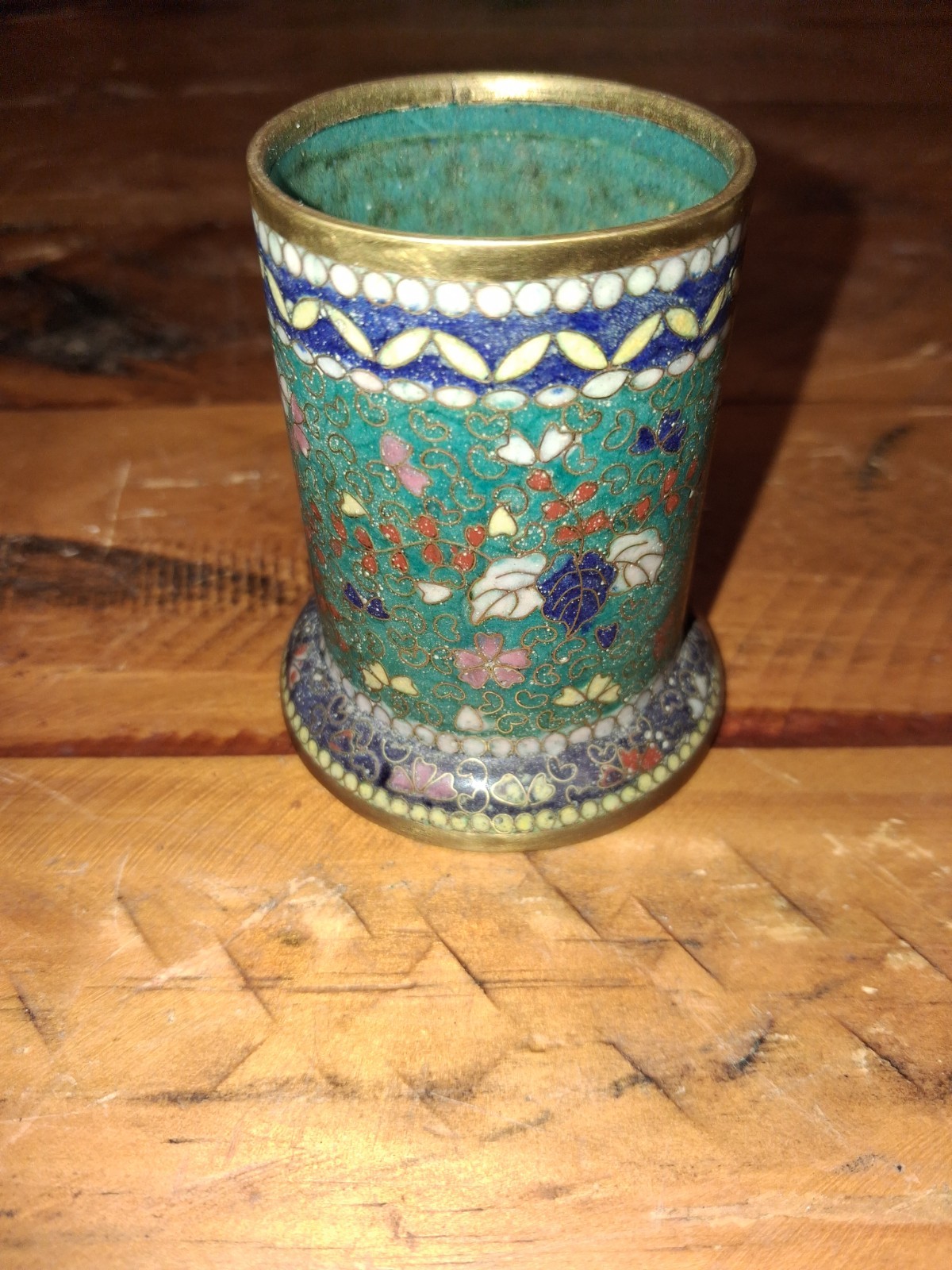 Antique Japanese Meiji Era Cloisonne Enamelled Brass BRUSH POT Late 19th Century