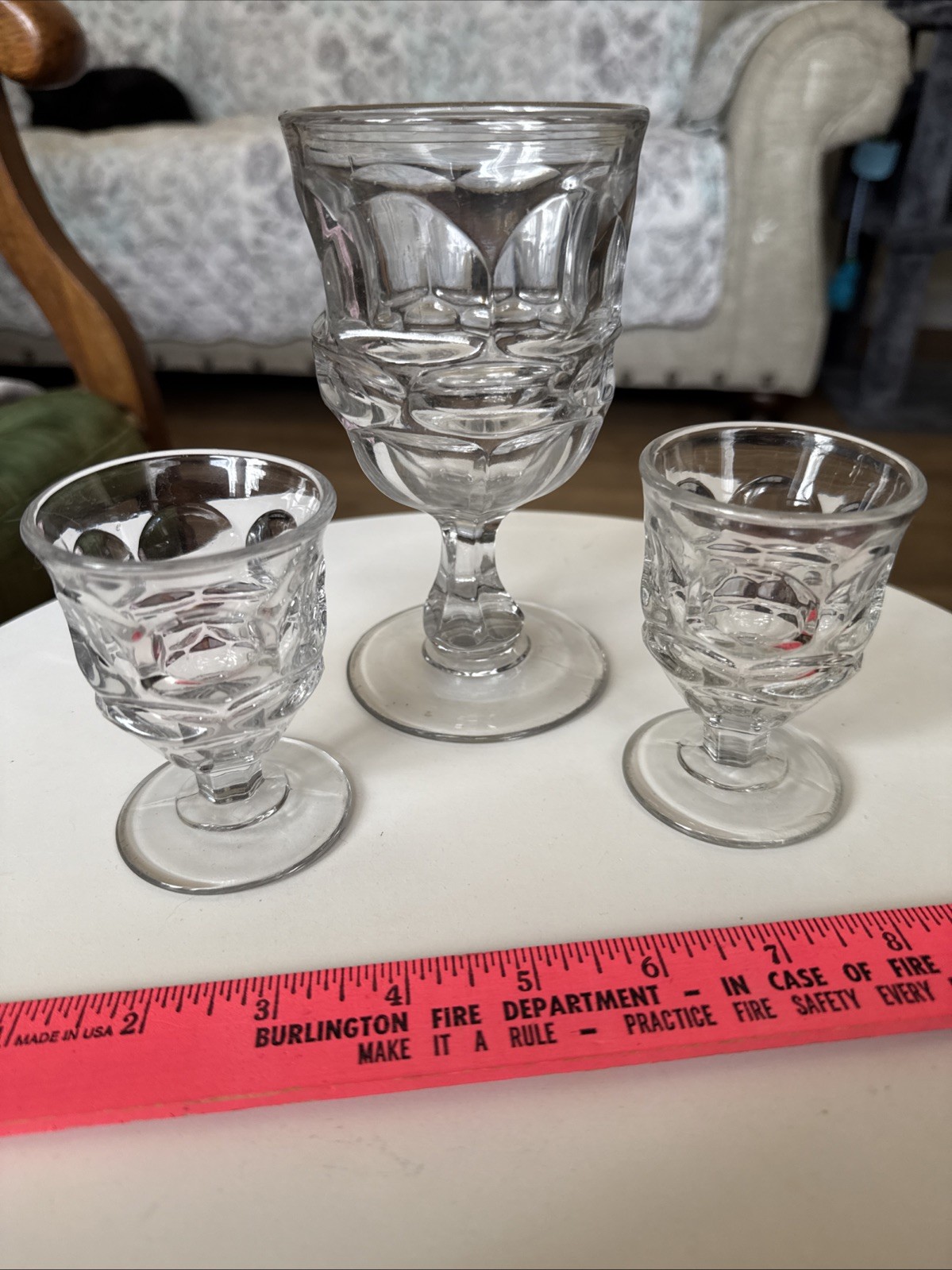Antique EAPG Argus Flint Glass Boston Sandwich MA 1850’s Goblet & 2 Cordials Set