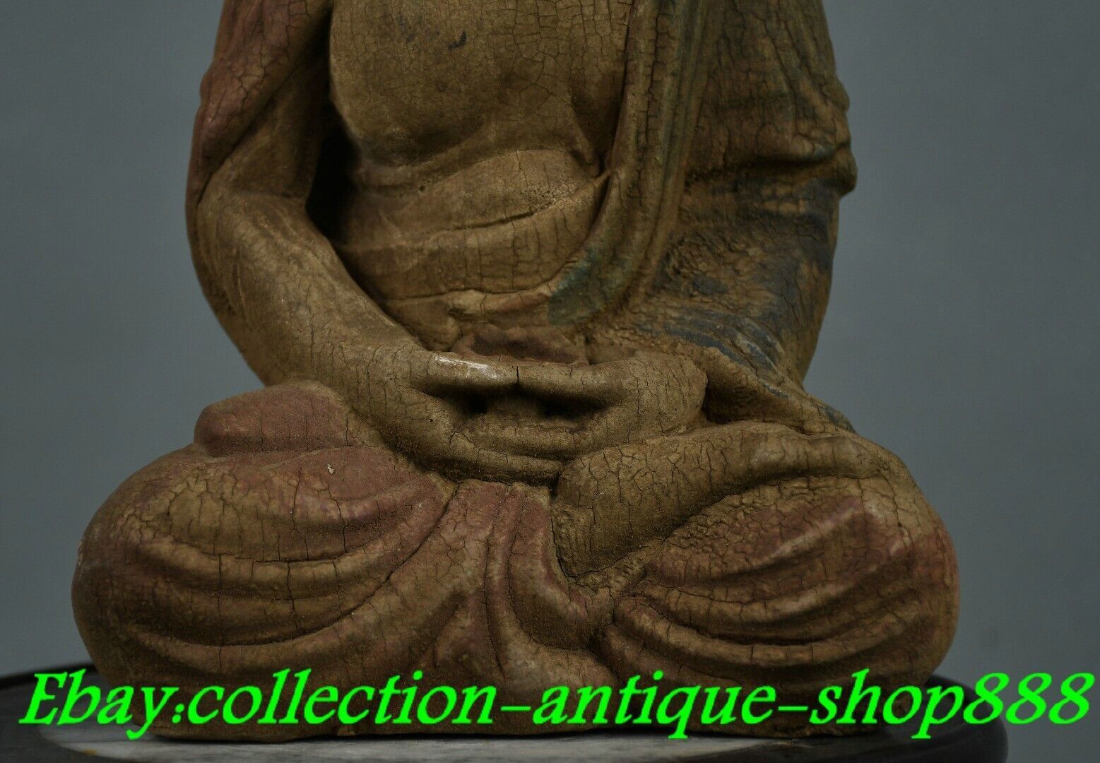 9″ Old Chinese Dynasty Wood lacquerware Shakyamuni Amitabha Buddha Statue