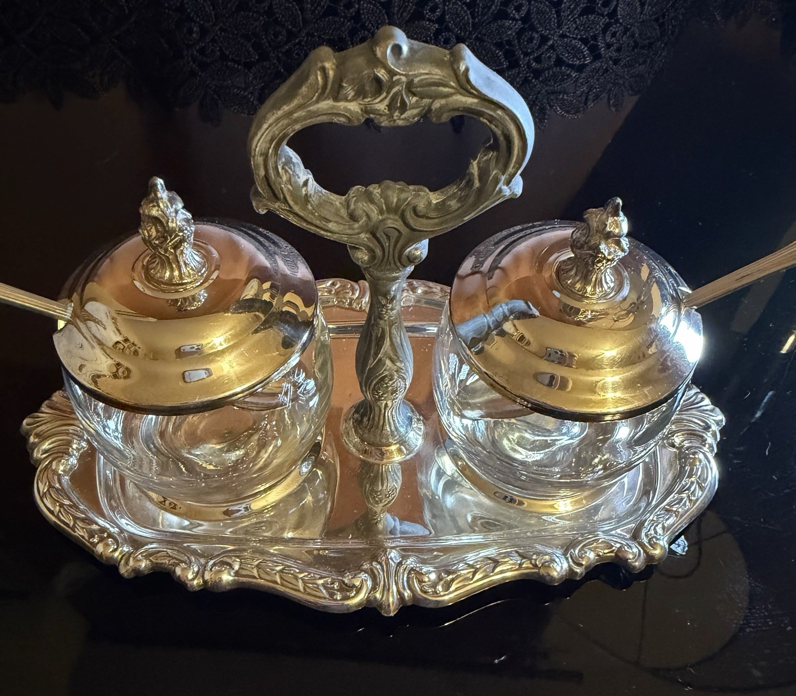 Vintage Art Decor Sheridan Silverplate Jam Plate 2 Spoon