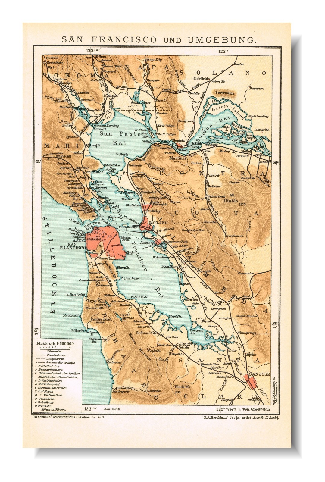 SAN FRANCISCO dated 1904 Original Vintage Authentic Map CALIFORNIA Oakland
