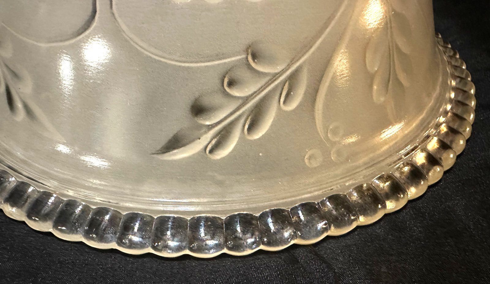 Vintage Deco Clear & White 3-Hole Mount Glass Ceiling Light Shade 10″ Diam – 5b