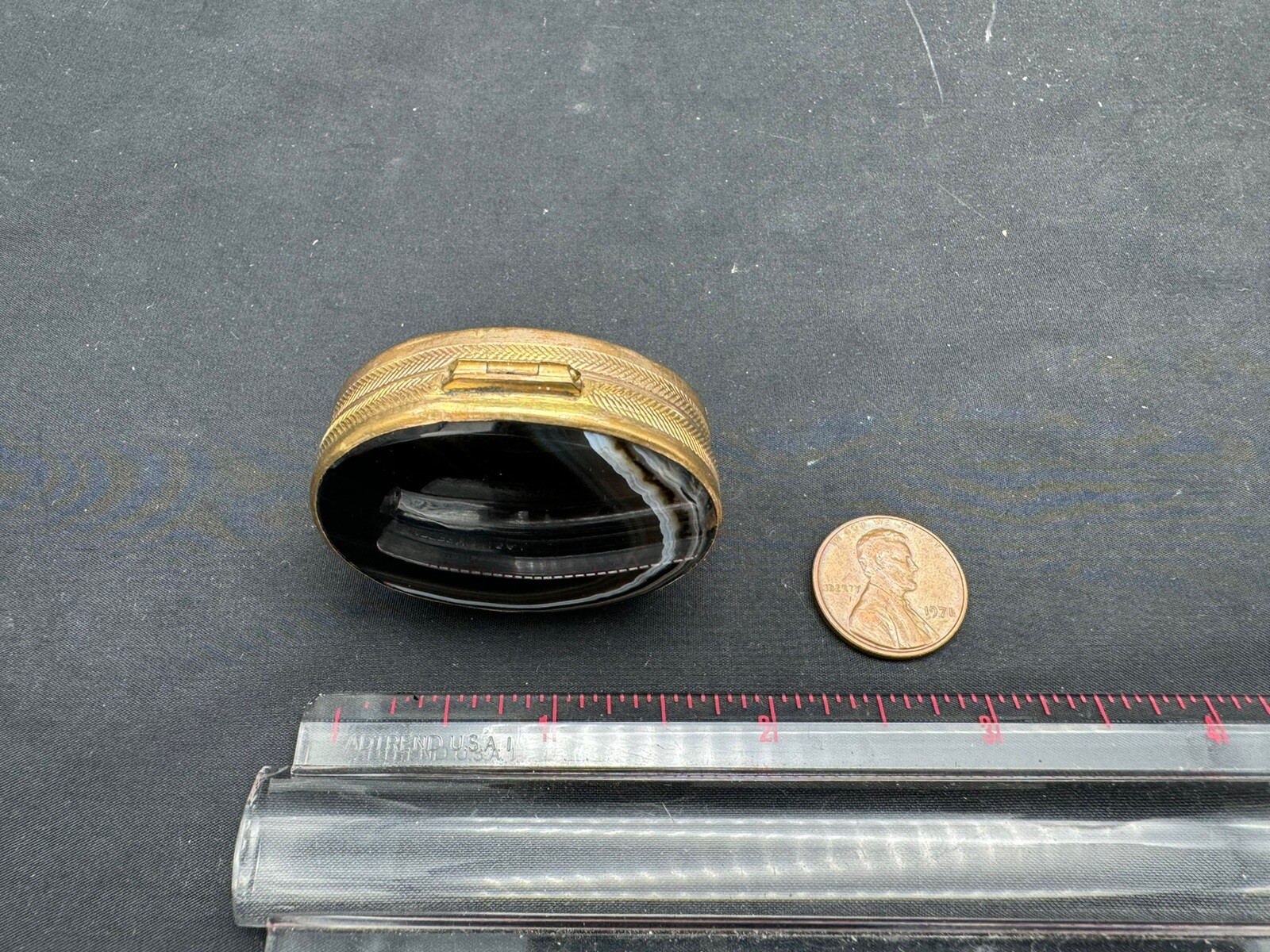 Antique Oval Double Sided Agate Stone Snuff Box