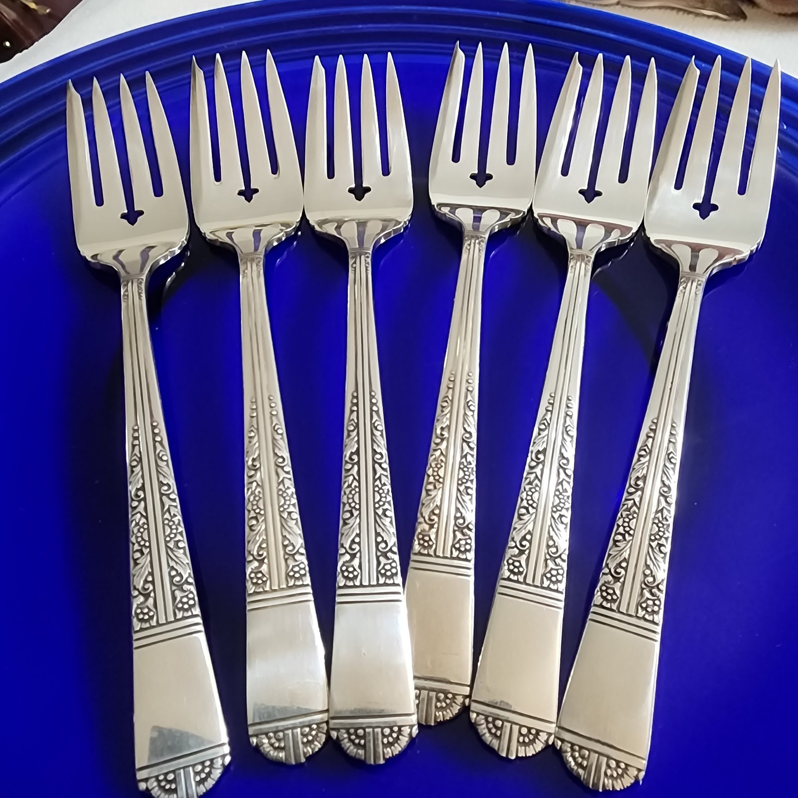 6 Oneida Royal York Silverplate Salad Dessert FORK Set Oakleigh 6.5″ Long
