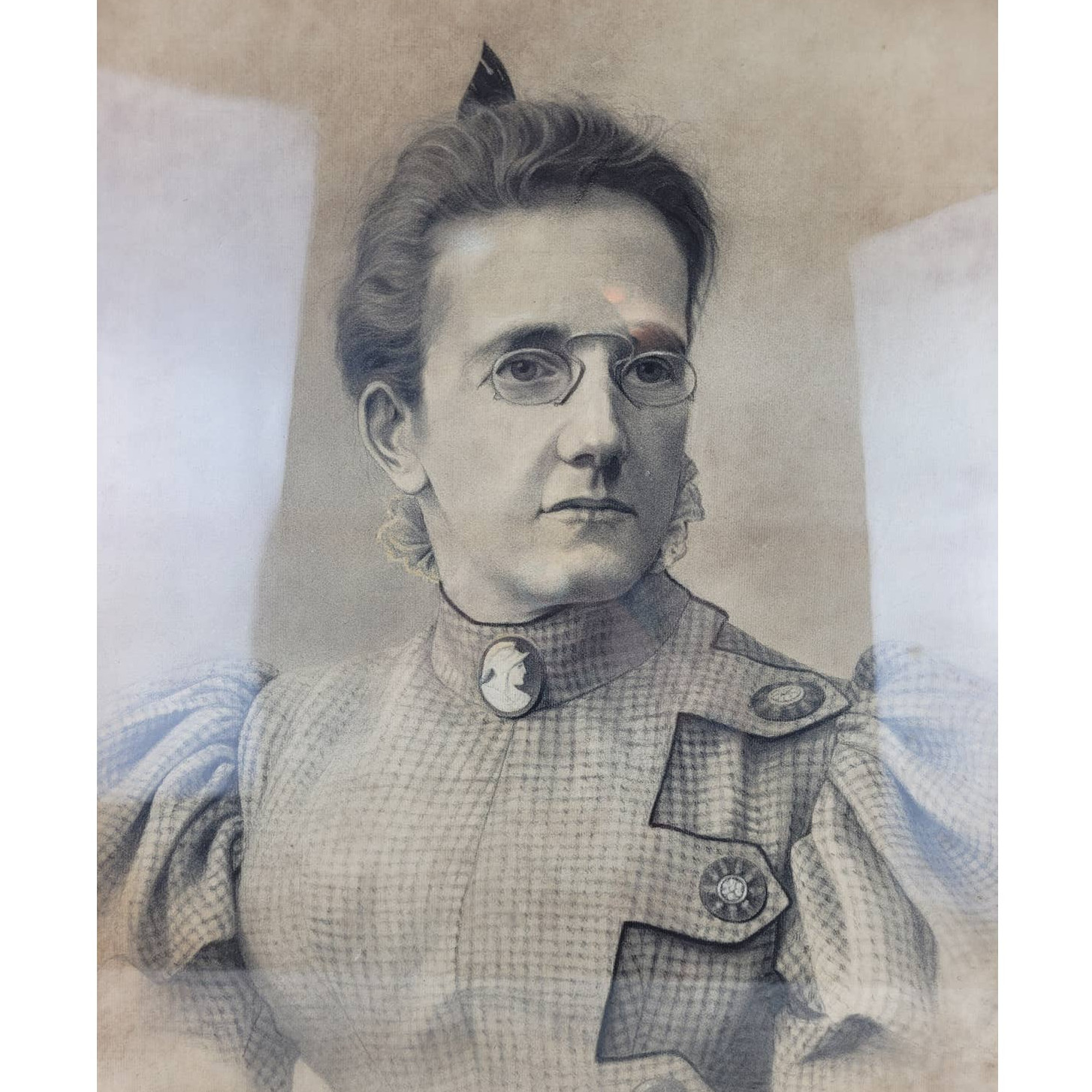 Antique Victorian 1800s Drawing on Paper Woman Portrait Unknown Artist