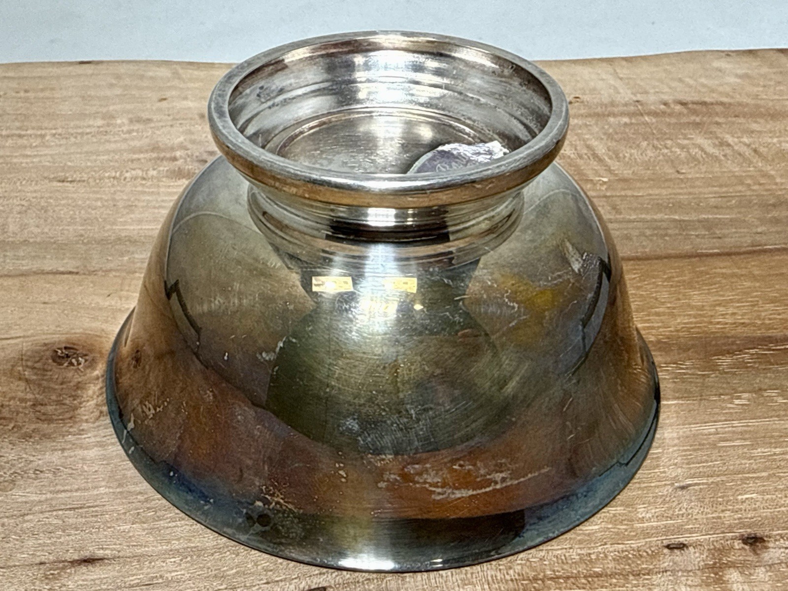 Reed & Barton 101 Silver Plated Footed Bowl Blue Enamel Liner 4.25 Vintage