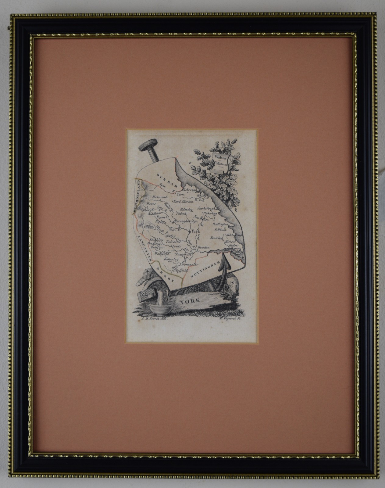 Yorkshire. Original 1823 miniature copper engraved map by Aristade Michel Perrot